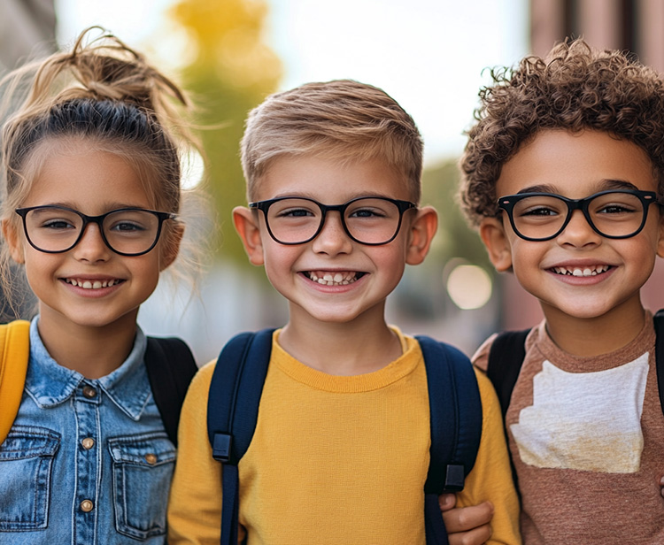 school children wearing glasses