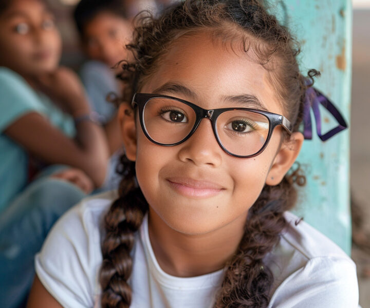 school child wearing glasses