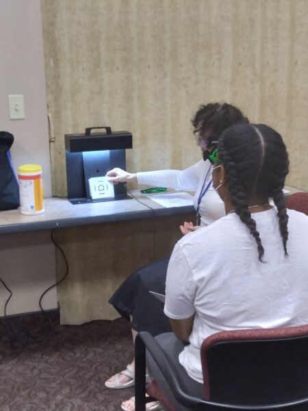 A child receiving a vision screening in Ohio